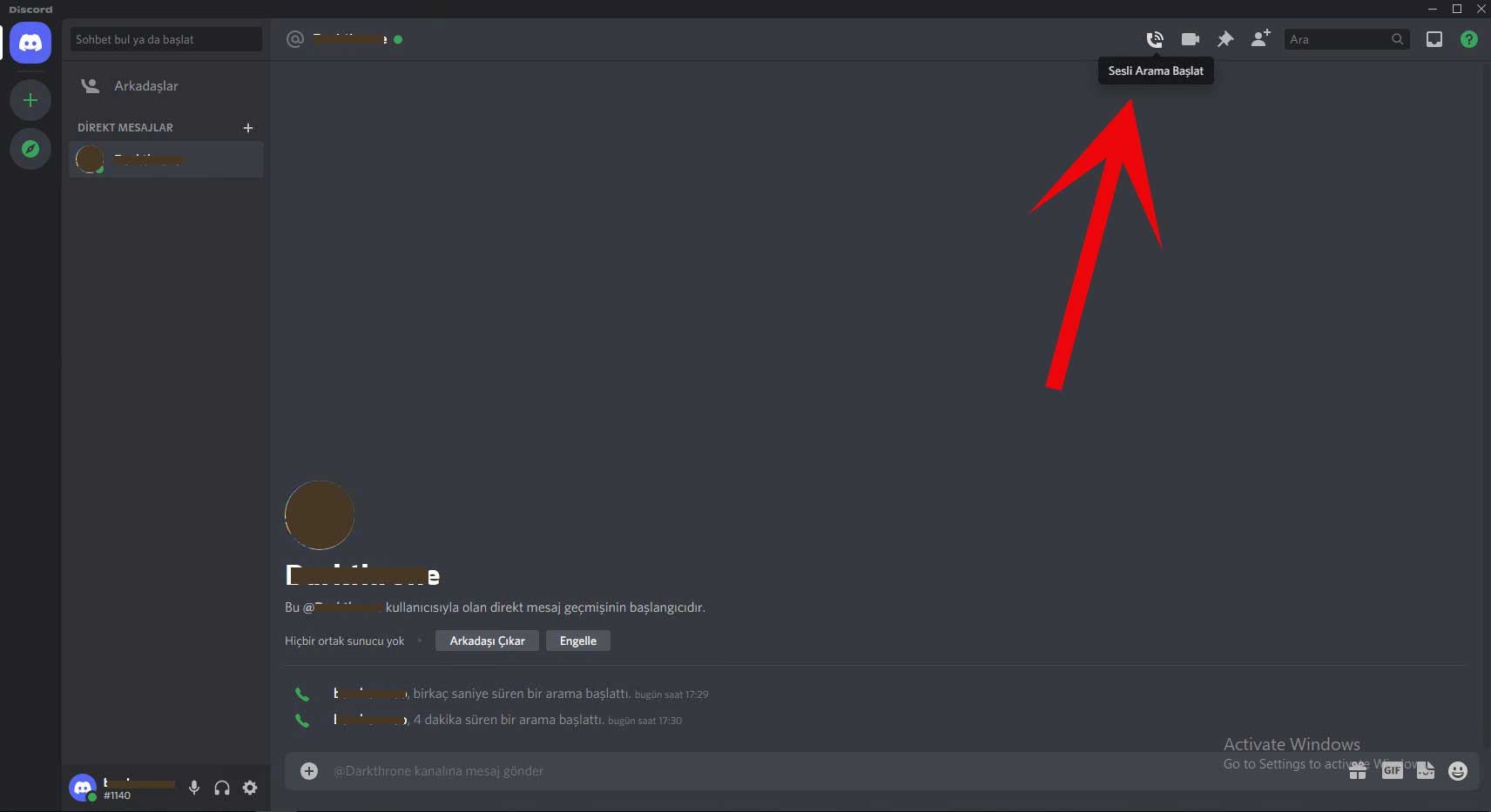 discord arama tuşu